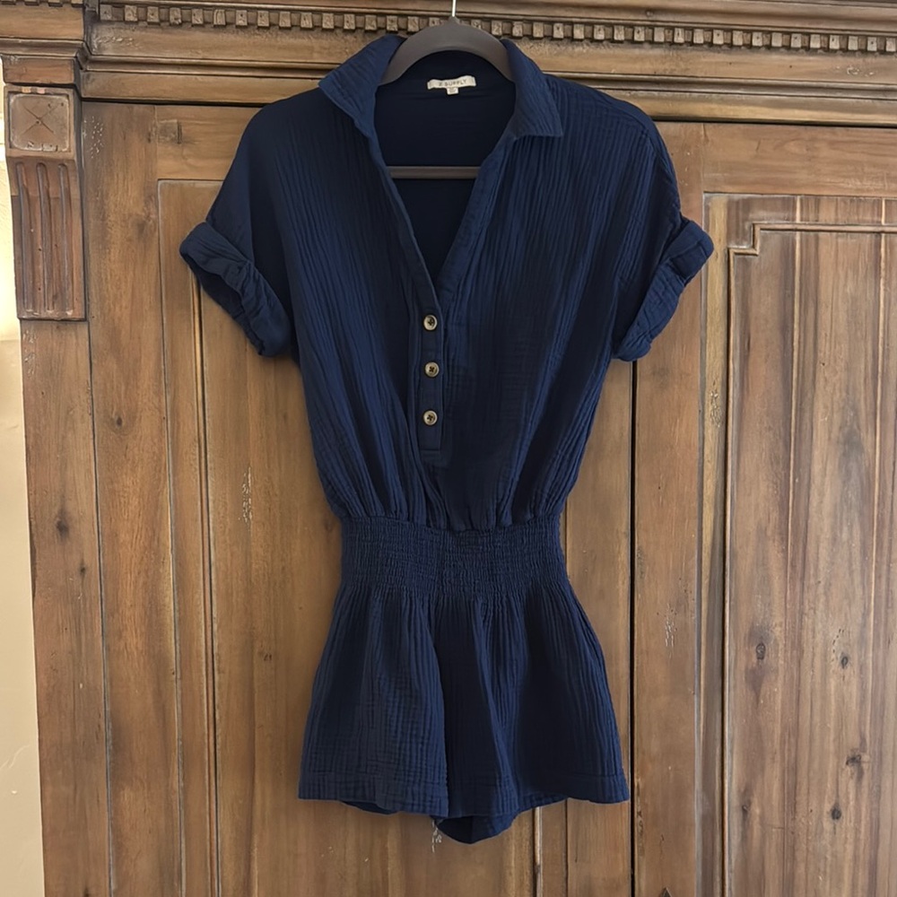 Z Supply Navy Button-Up Romper